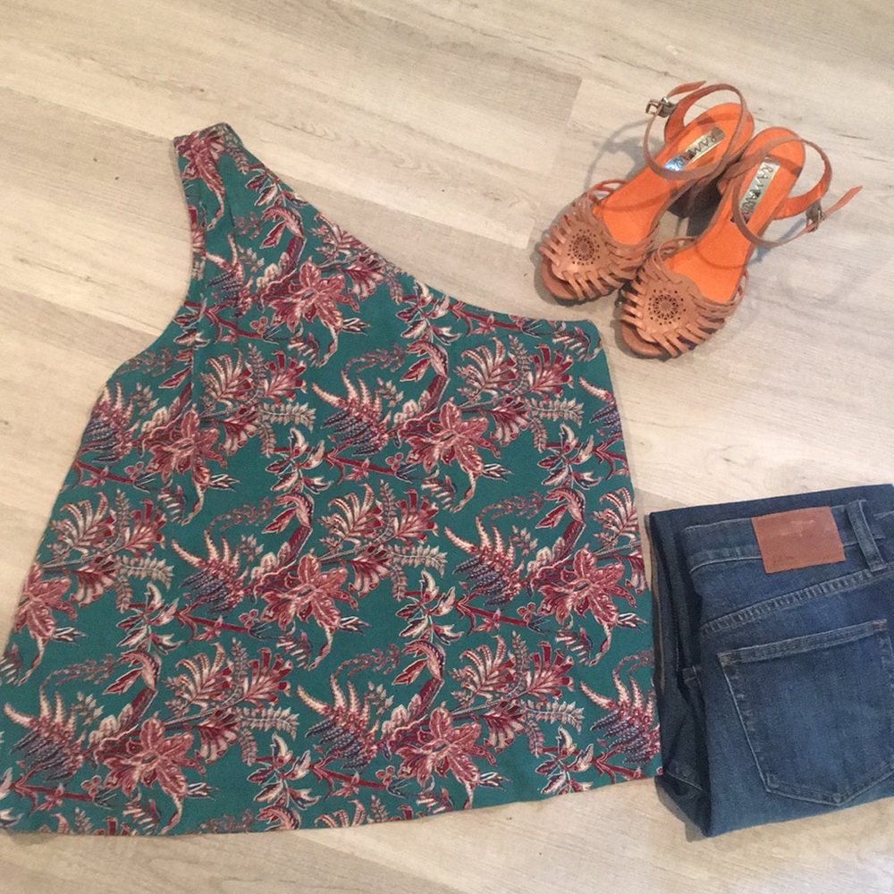 NWT Loft one shoulder green floral top. Size M.